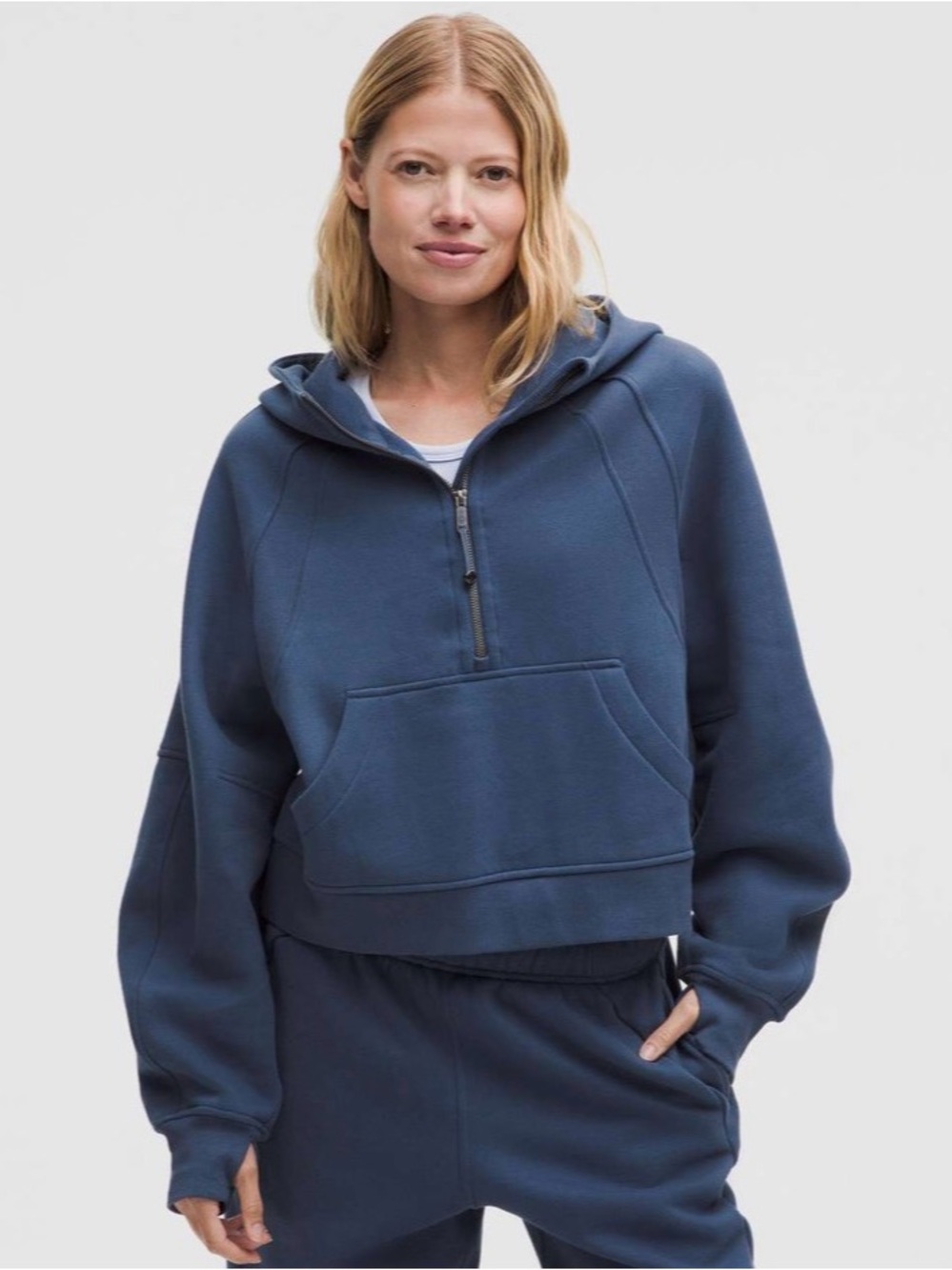 Cozy Half-Zip Hooded Sweatshirt - Deep Blue